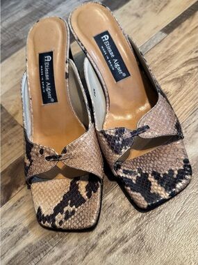 Etienne Aigner Snake-Print Slip-On heels in Tan and Black